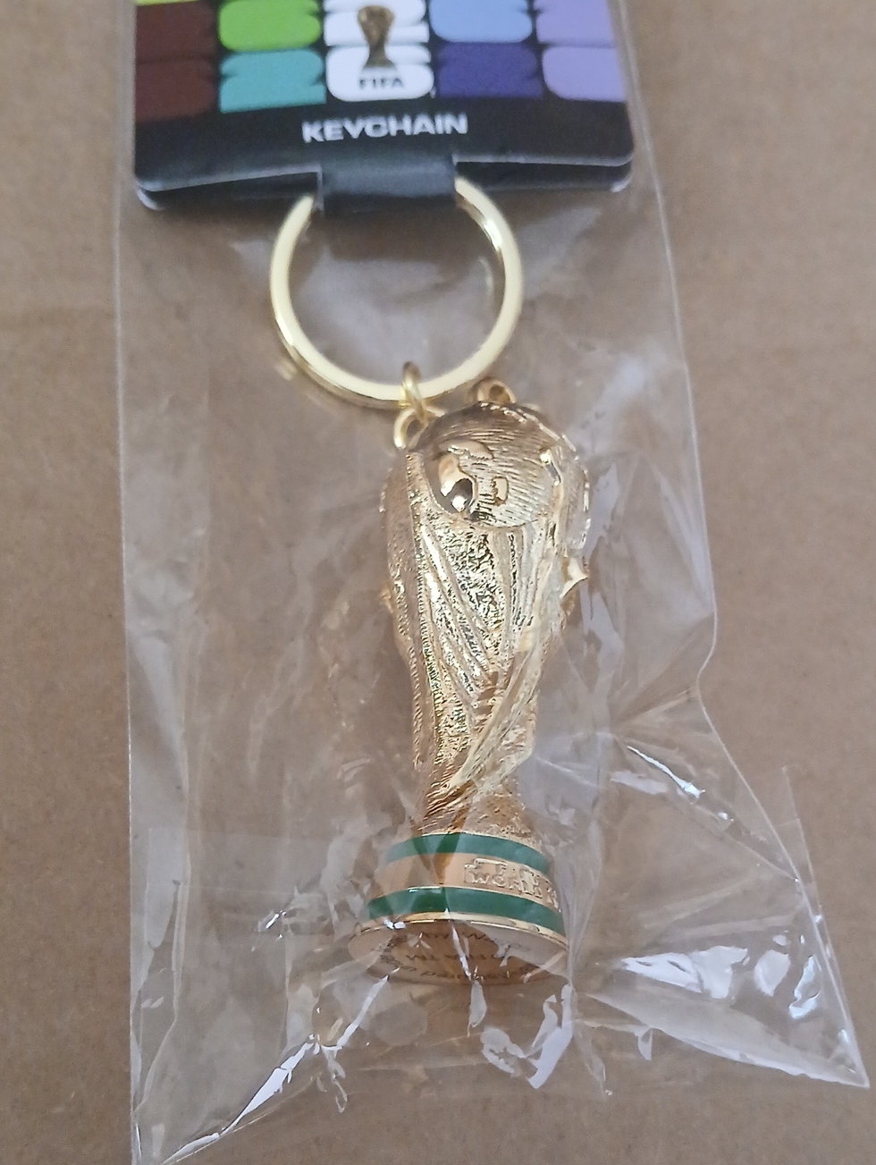 Fifa World Cup Color Gold Trophy Keychain With Green Accents Nwt